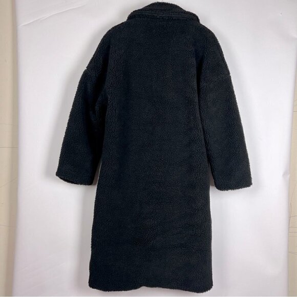 🩷 Prettylittlething, Women’s Black Borg Lapel Drop Arm Midi Coat. Size:4(US).NWT - Picture 2 of 12